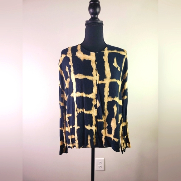 Zara Tops - SOLD-Zara Women's Blouse Black and Tan Print Long Sleeve sz M